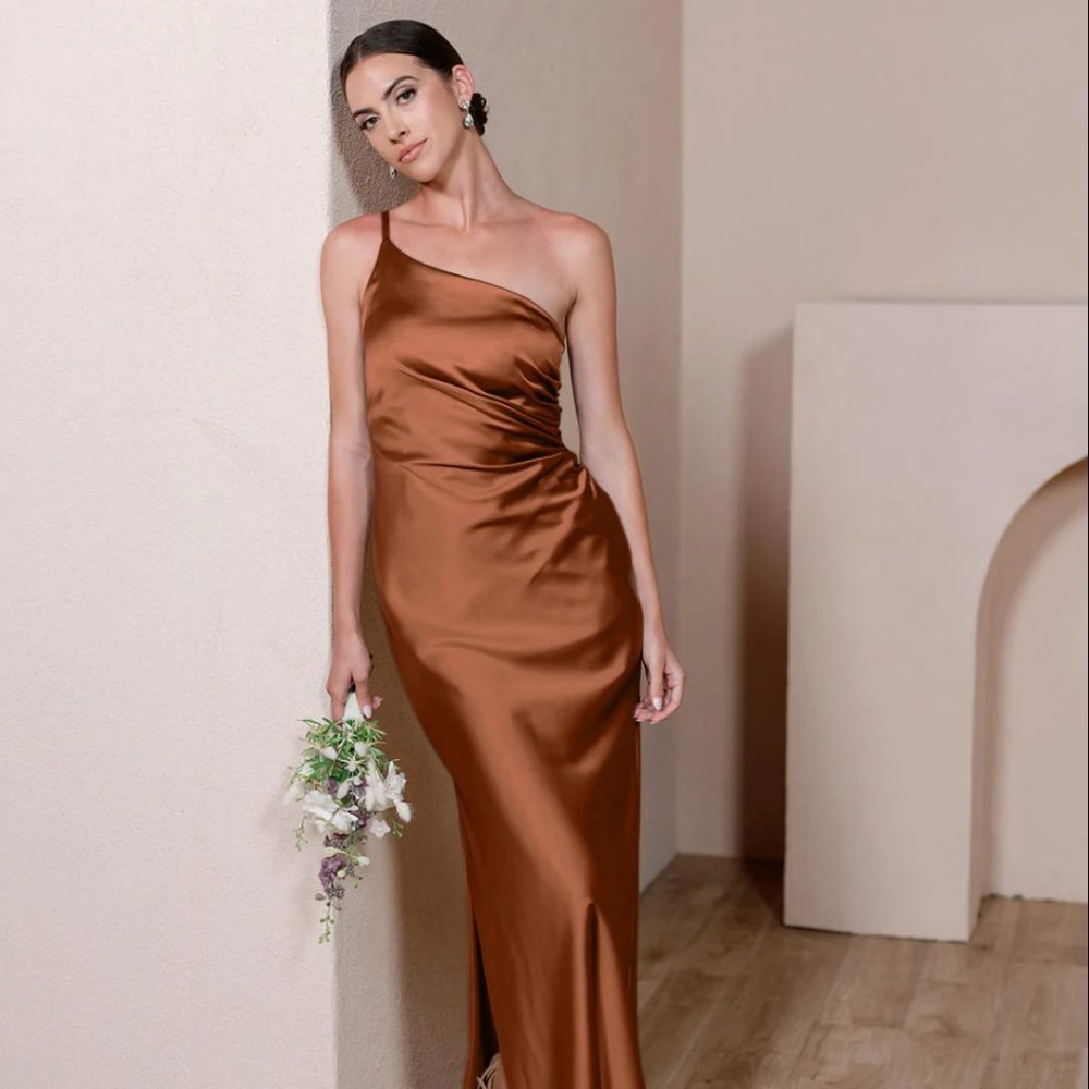 Revelry Jade Satin Dress - Rust - Size 4